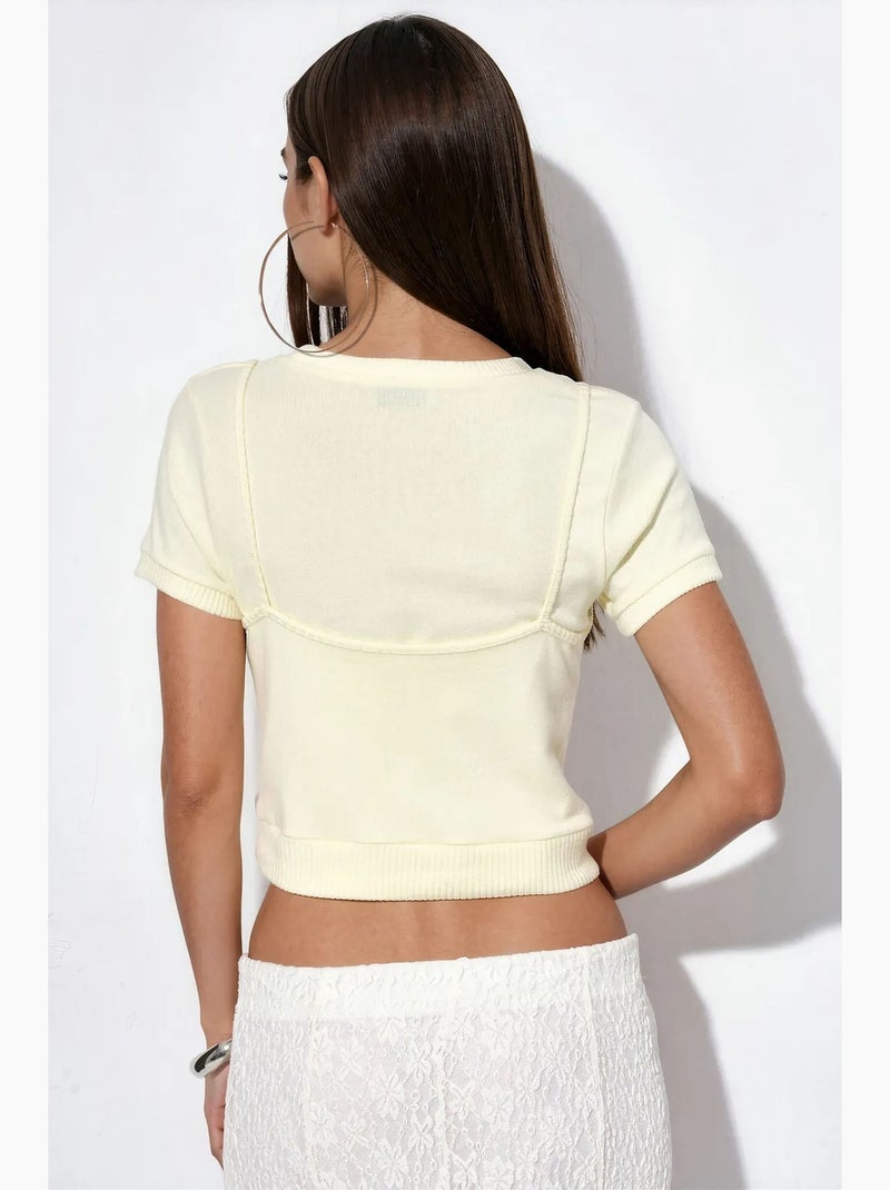 Top corto a coste da donna busem Crema - Kiabi