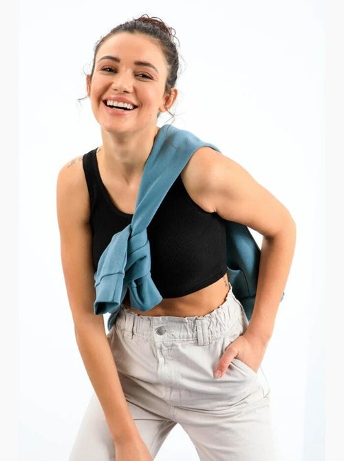 Top corto a coste in misto cotone tommy - Kiabi Top corto a coste in misto cotone tommy - Kiabi
