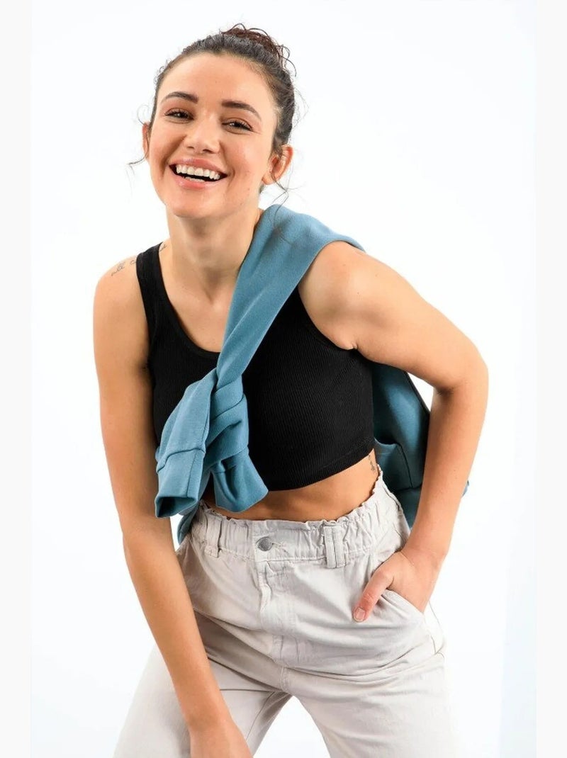 Top corto a coste in misto cotone tommy Blu marino - Kiabi
