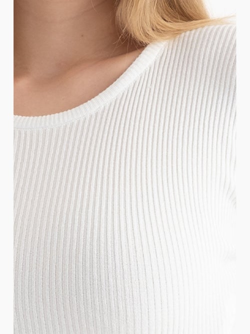 Top corto a maniche lunghe con scollo tondo e coste in maglia hiccup - Kiabi