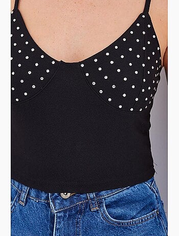 Top corto aderente con scollo a v e decorazioni in pietre bdart