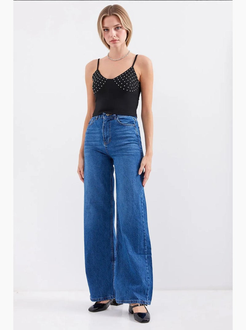 Top corto aderente con scollo a v e decorazioni in pietre bdart Nero - Kiabi