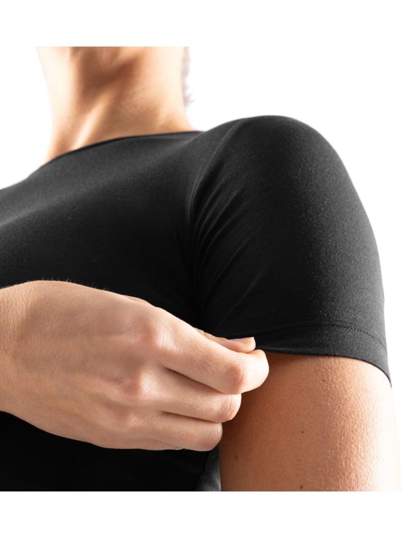 Top corto da allenamento a maniche corte da donna fitness donna sculpt Nero - Kiabi