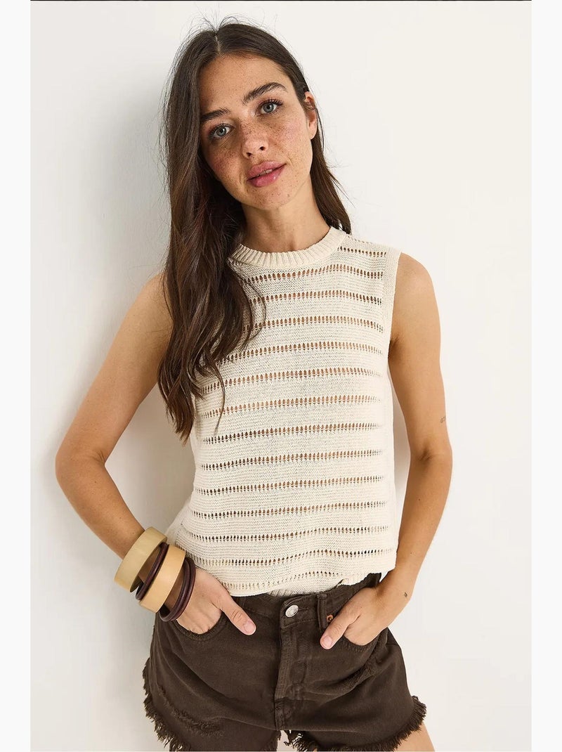 Top corto fantasia girocollo lucci Beige argilla - Kiabi