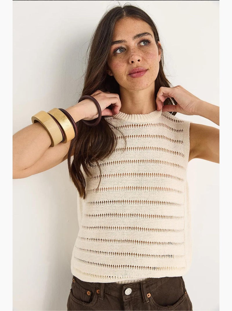 Top corto fantasia girocollo lucci Beige argilla - Kiabi