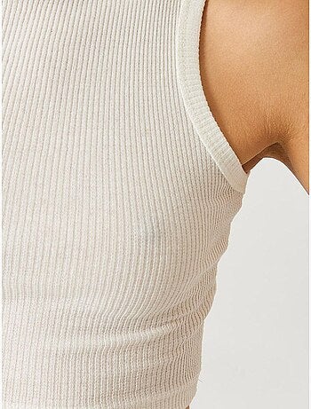 Top corto in cotone a coste con scollo all'americana lucci
