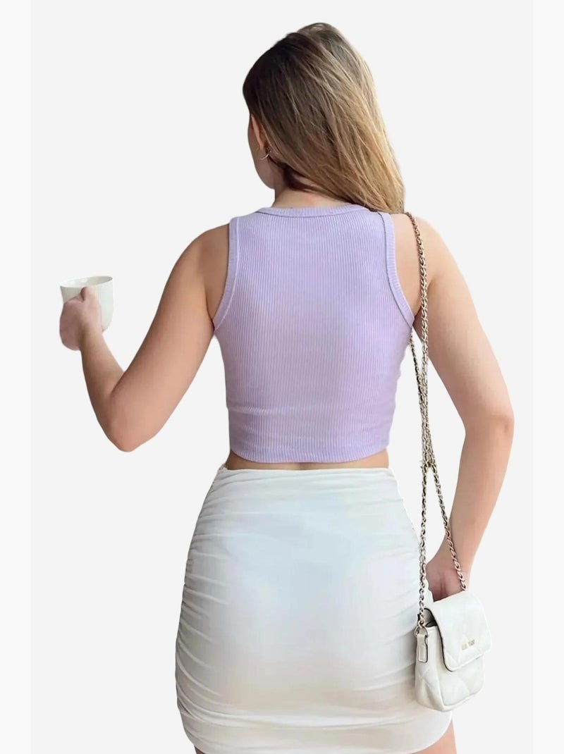 Top corto in cotone a coste con scollo all'americana lucci Lavanda - Kiabi