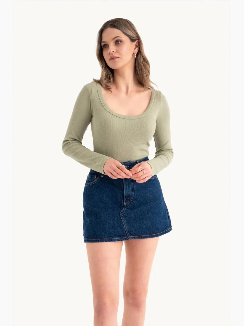 Top corto in cotone basic a maniche lunghe hiccup Verde - Kiabi