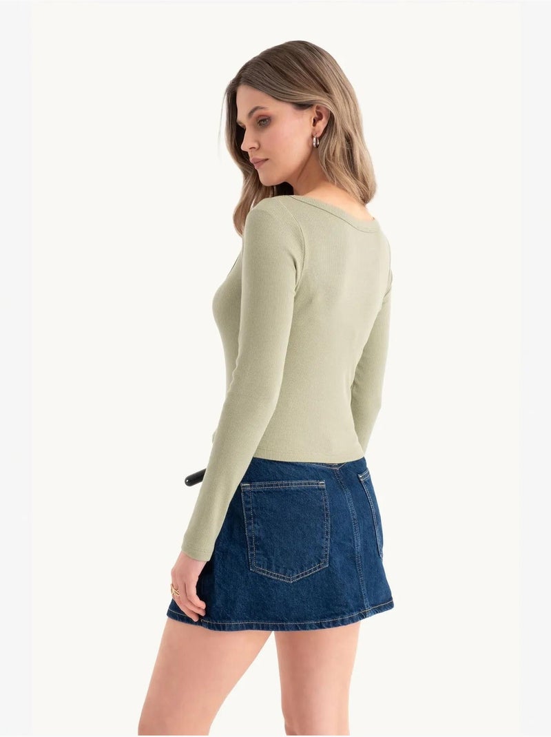 Top corto in cotone basic a maniche lunghe hiccup Verde - Kiabi