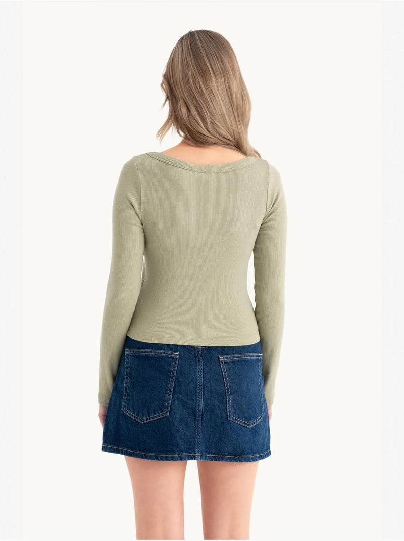 Top corto in cotone basic a maniche lunghe hiccup Verde - Kiabi