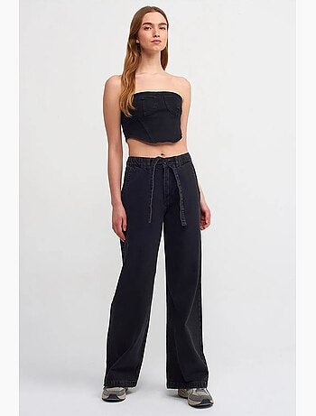 Top corto in denim senza spalline aderente dilvin