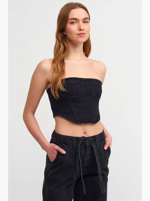 Top corto in denim senza spalline aderente dilvin - Kiabi Top corto in denim senza spalline aderente dilvin - Kiabi