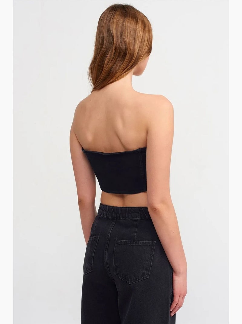 Top corto in denim senza spalline aderente dilvin Nero - Kiabi