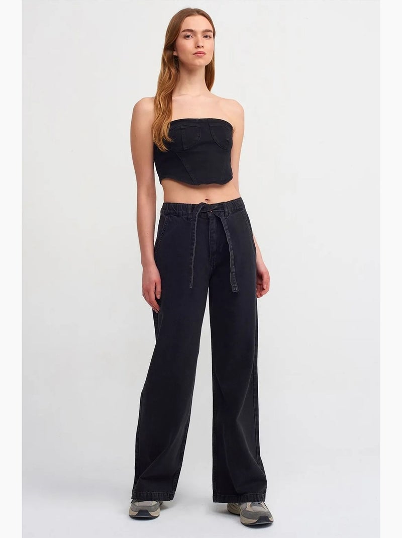 Top corto in denim senza spalline aderente dilvin Nero - Kiabi