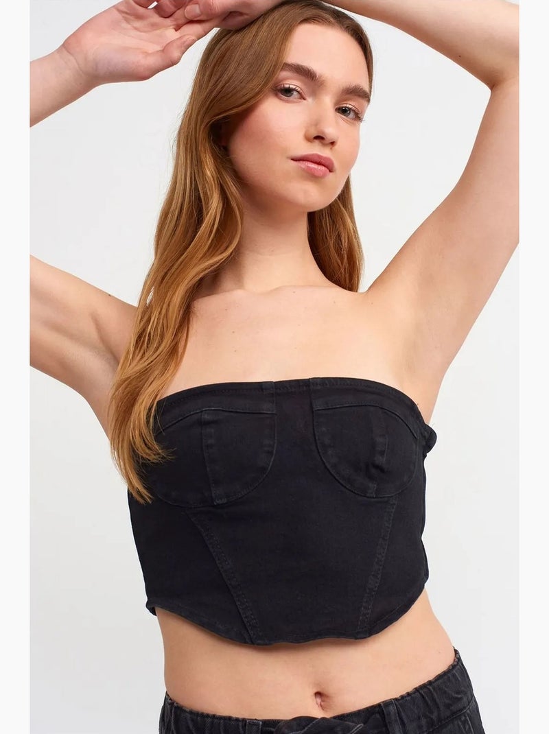 Top corto in denim senza spalline aderente dilvin Nero - Kiabi