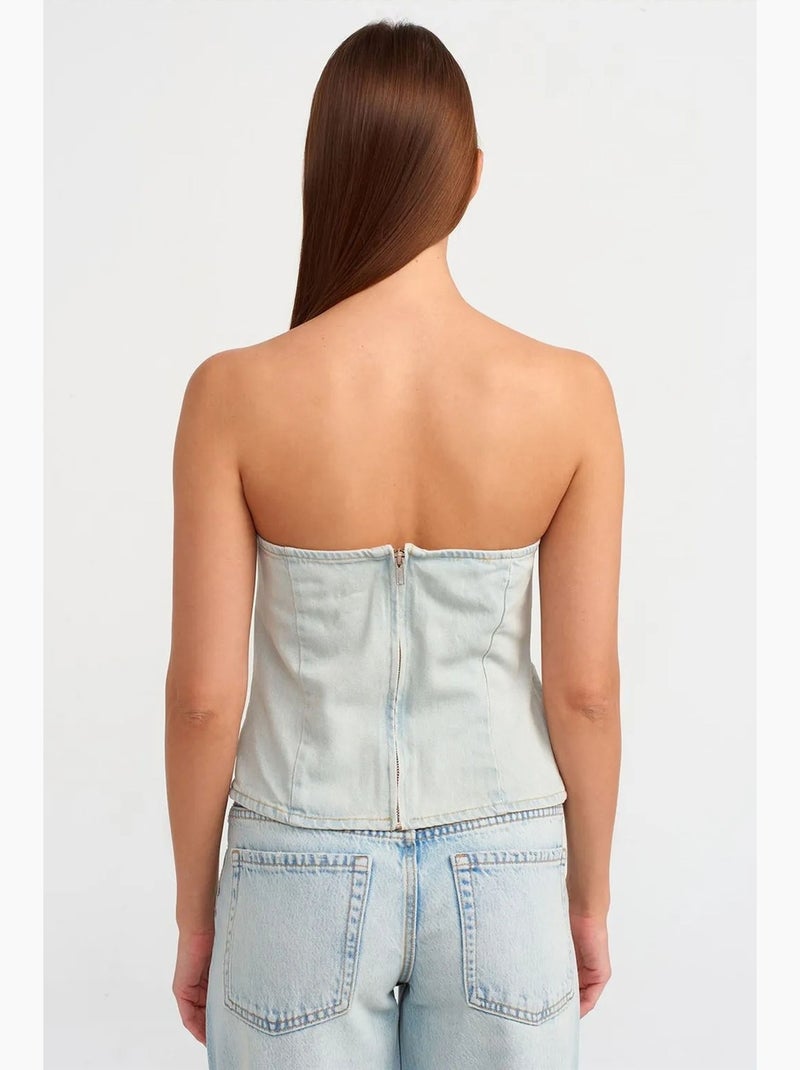 Top corto in denim senza spalline da donna dilvin Blu chiaro - Kiabi
