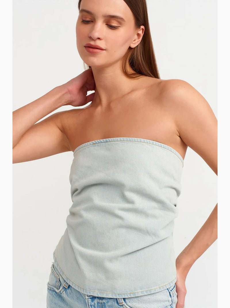 Top corto in denim senza spalline da donna dilvin Blu chiaro - Kiabi