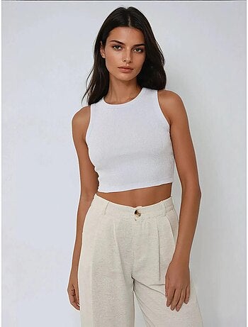 Top corto in maglia a coste senza maniche con scollo a girocollo hiccup