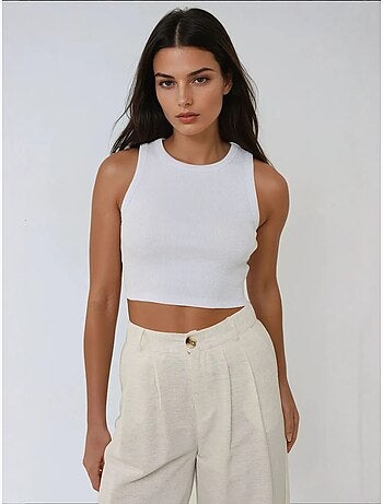 Top corto in maglia a coste senza maniche con scollo a girocollo hiccup