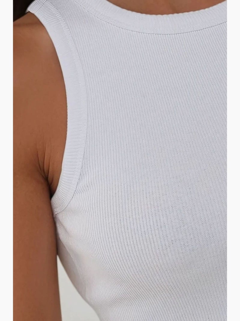 Top corto in maglia a coste senza maniche con scollo a girocollo hiccup Bianco - Kiabi