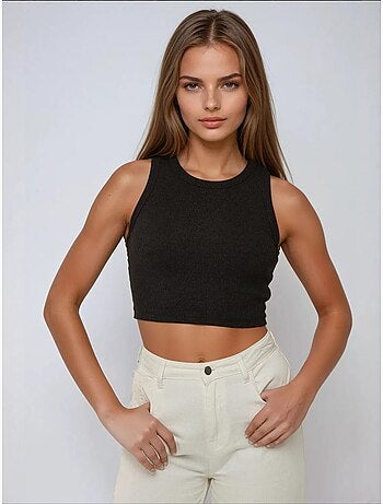 Top corto in maglia a coste senza maniche con scollo a girocollo hiccup