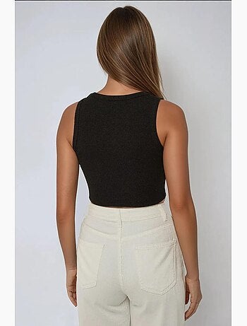 Top corto in maglia a coste senza maniche con scollo a girocollo hiccup