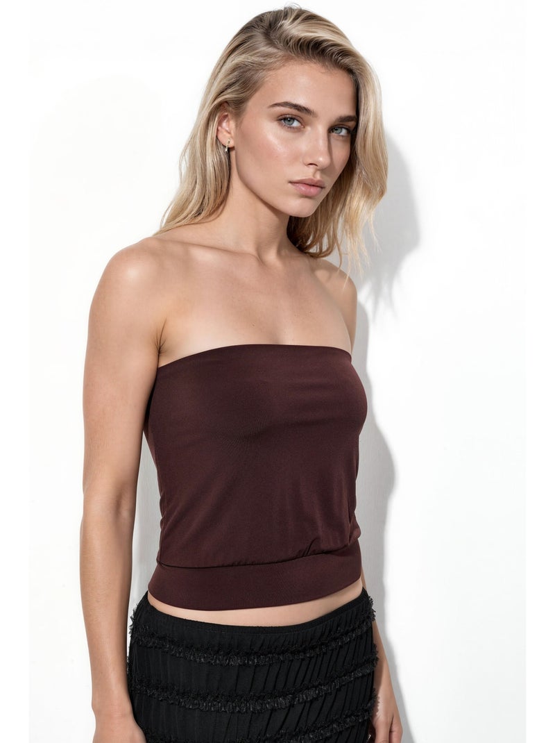 Top corto in maglia senza spalline busem Rosso bordeaux - Kiabi