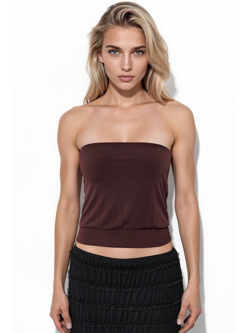 Top corto in maglia senza spalline busem Rosso bordeaux - Kiabi