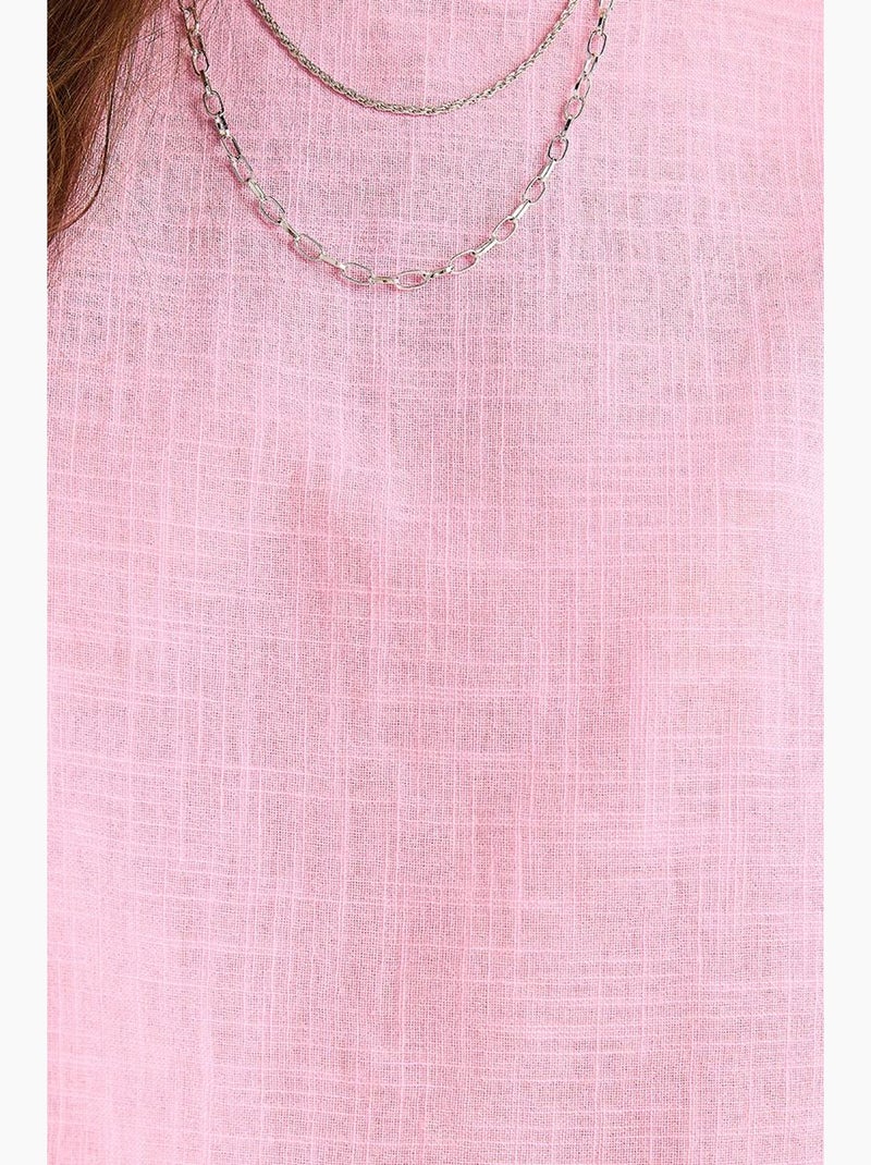 Top corto in misto lino girocollo lucci Rosa fluo/Solinotes - Kiabi