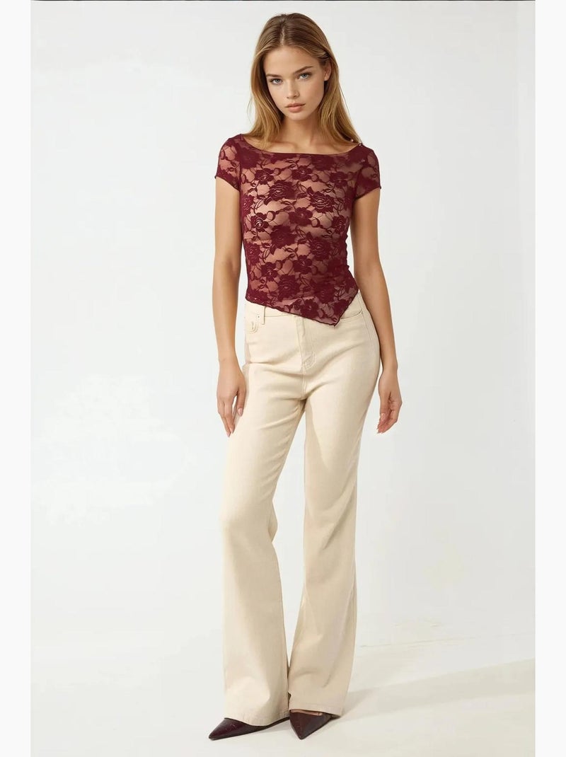Top corto in pizzo floreale pika collection hiccup Rosso bordeaux - Kiabi