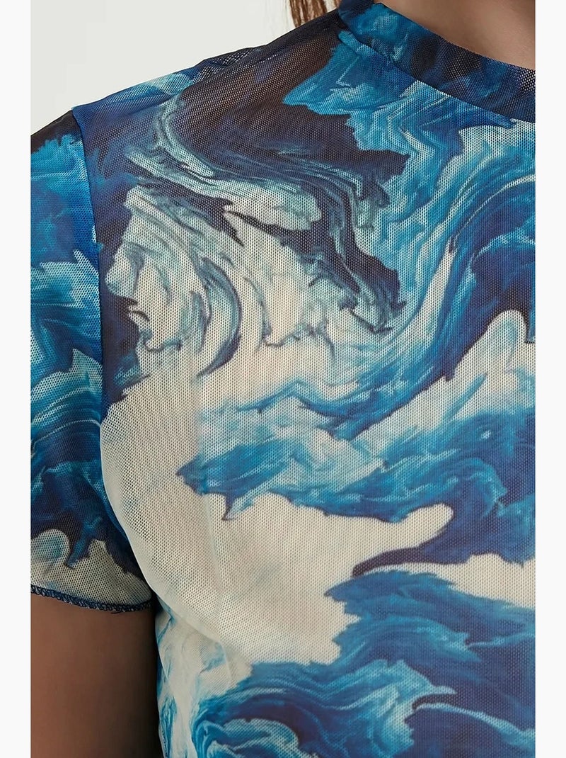 Top corto in tulle astratto hiccup Blu - Kiabi