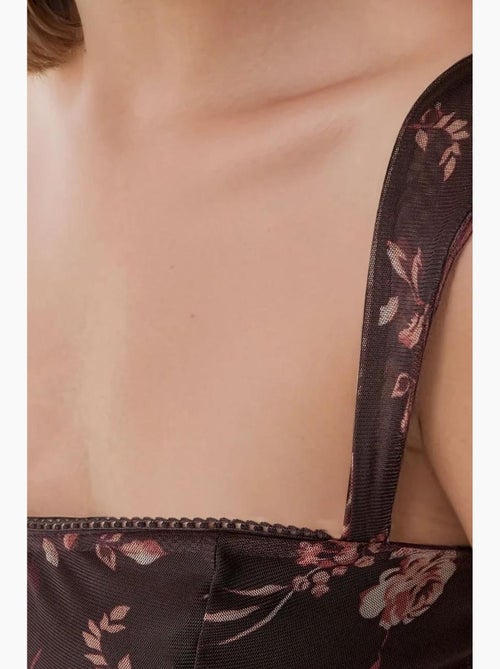 Top corto in tulle stampato con colletto a cuore hiccup - Kiabi Top corto in tulle stampato con colletto a cuore hiccup - Kiabi