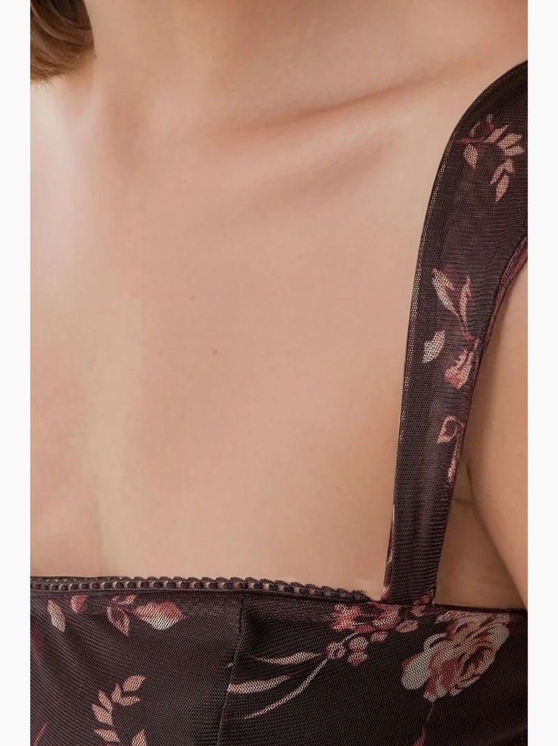 Top corto in tulle stampato con colletto a cuore hiccup Marrone cioccolato - Kiabi