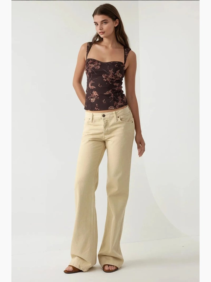 Top corto in tulle stampato con colletto a cuore hiccup Marrone cioccolato - Kiabi