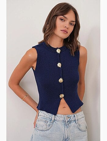 Top corto maglia testurizzata bottoni mixray