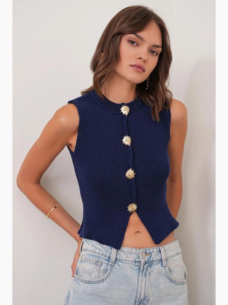 Top corto maglia testurizzata bottoni mixray Blu marino - Kiabi