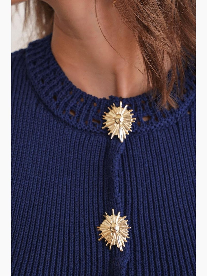 Top corto maglia testurizzata bottoni mixray Blu marino - Kiabi