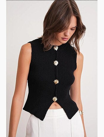 Top corto maglia testurizzata bottoni mixray