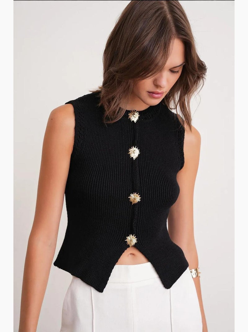Top corto maglia testurizzata bottoni mixray Nero - Kiabi