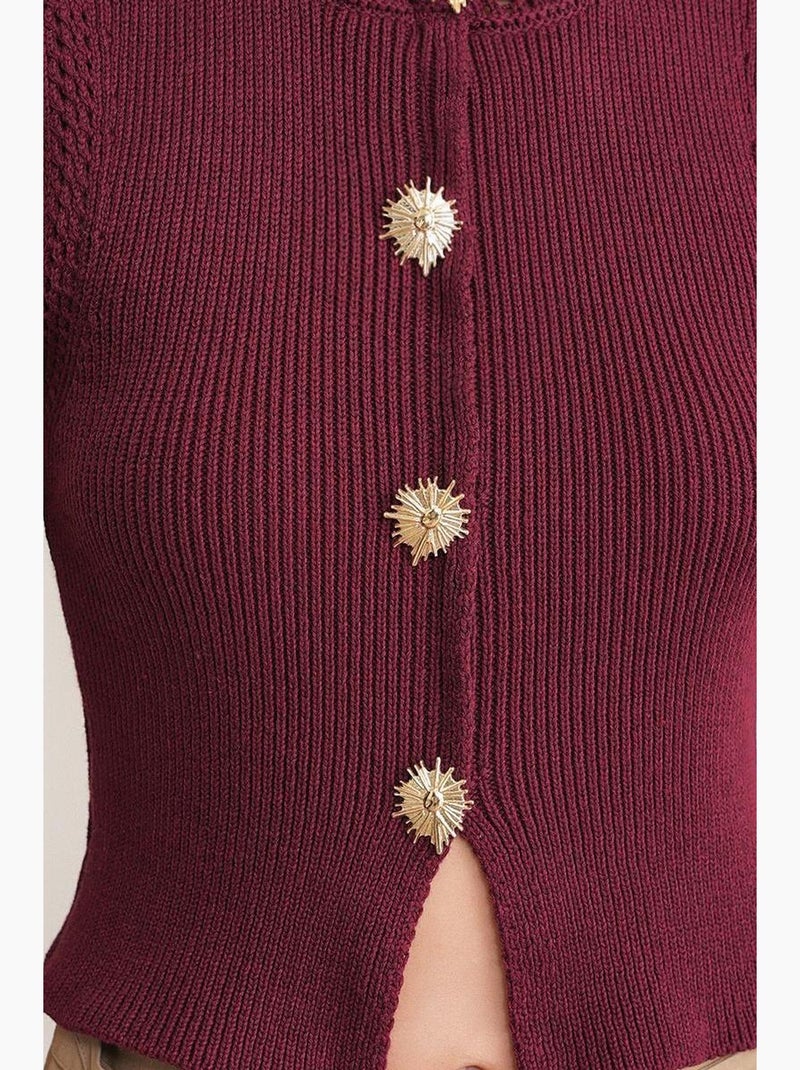 Top corto maglia testurizzata bottoni mixray Rosso bordeaux - Kiabi