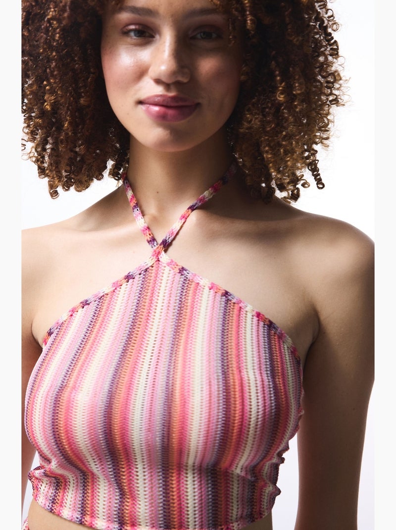 Top corto moi a righe con collo halter penti Rosa/Bianco - Kiabi