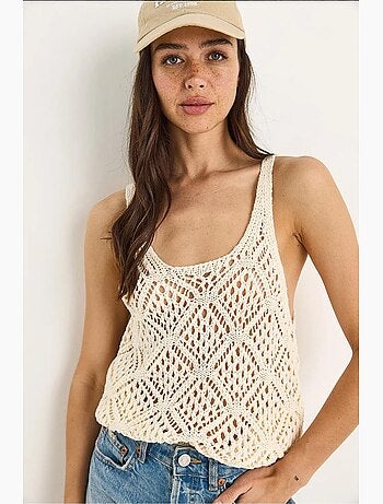 Top corto scollo tondo con pizzo lucci