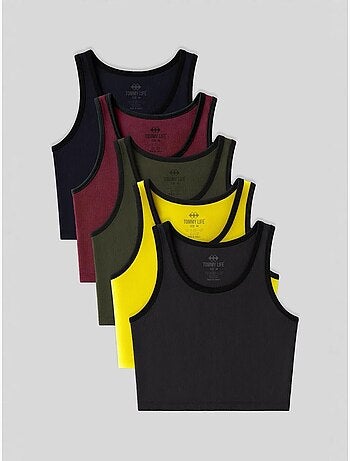 Top corto senza maniche in misto cotone a coste tommy