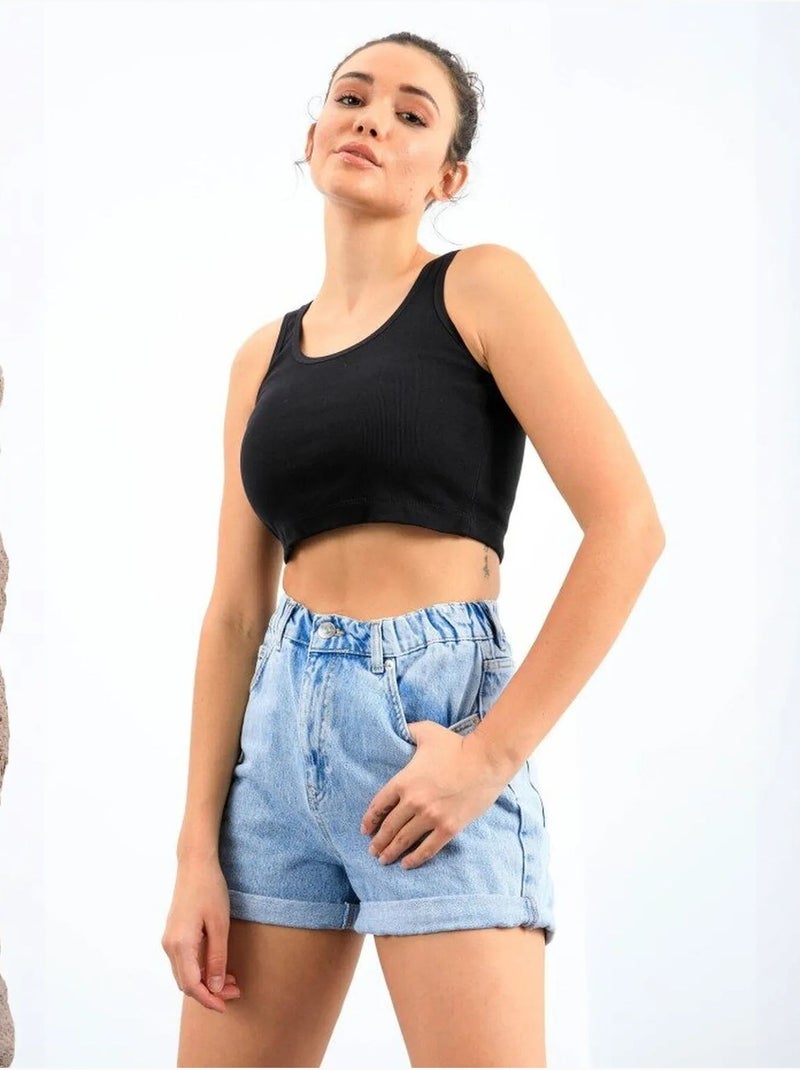 Top corto senza maniche in misto cotone a coste tommy Nero - Kiabi