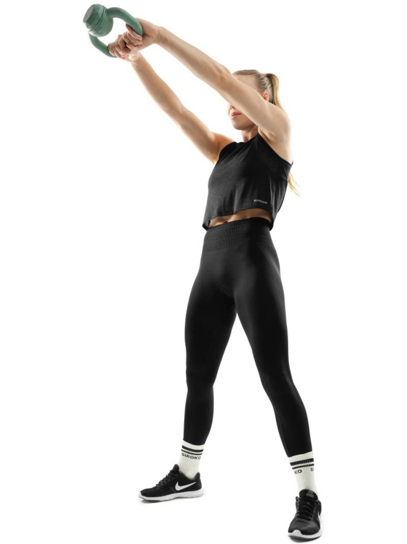 Top corto smanicato da allenamento da donna fitness donna beat Nero - Kiabi