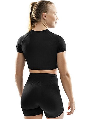 Top corto sportivo a maniche corte senza cuciture da donna fitness donna attitud
