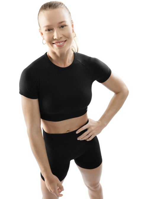Top corto sportivo a maniche corte senza cuciture da donna fitness donna attitud - Kiabi