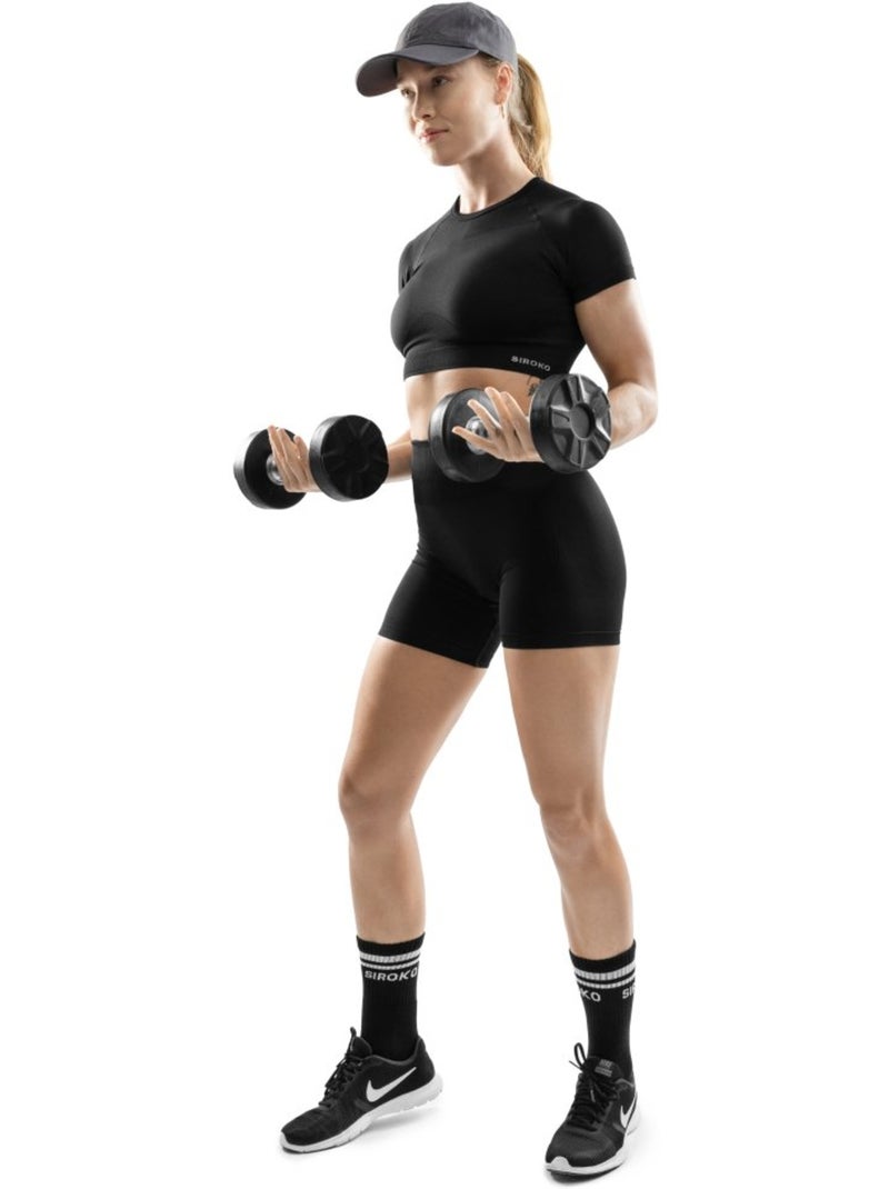 Top corto sportivo a maniche corte senza cuciture da donna fitness donna attitud Nero - Kiabi