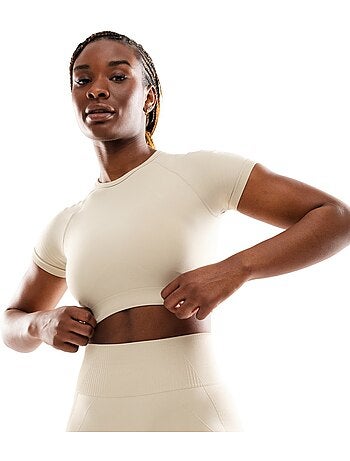 Top corto sportivo a maniche corte senza cuciture da donna fitness donna steam