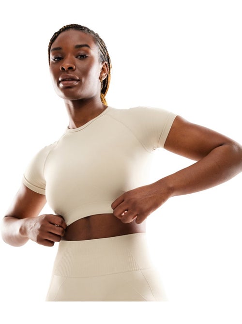 Top corto sportivo a maniche corte senza cuciture da donna fitness donna steam - Kiabi Top corto sportivo a maniche corte senza cuciture da donna fitness donna steam - Kiabi